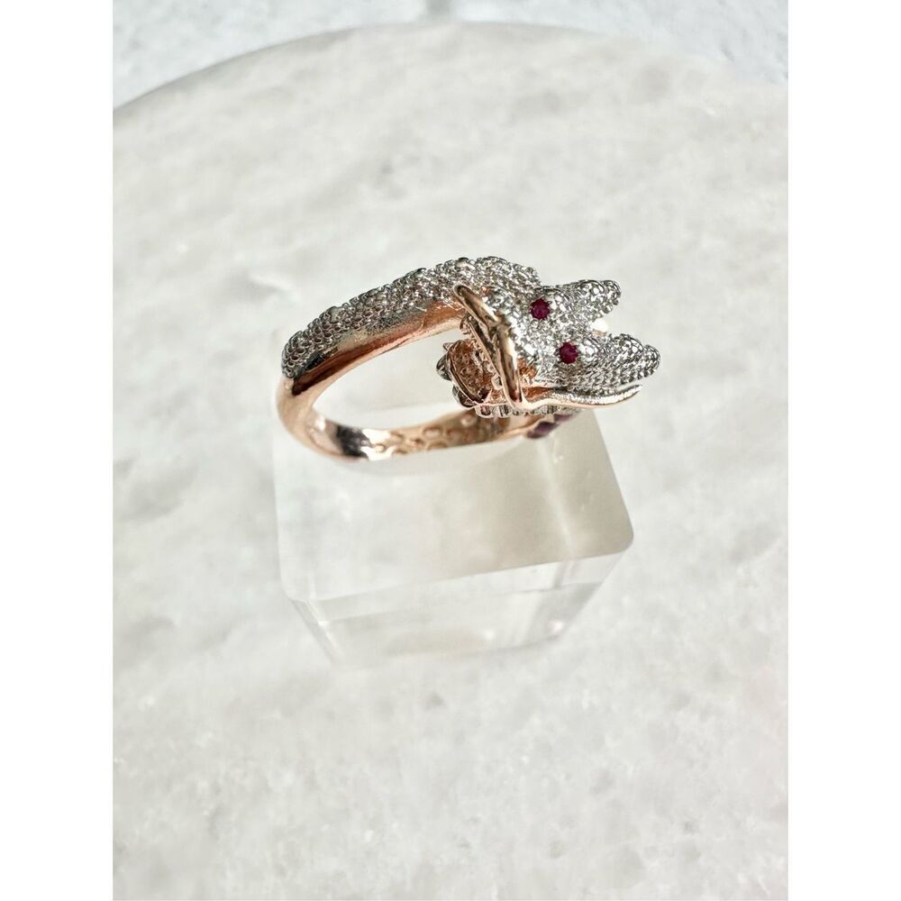 Purple Chinese dragon adjustable ring mix of gold and silver